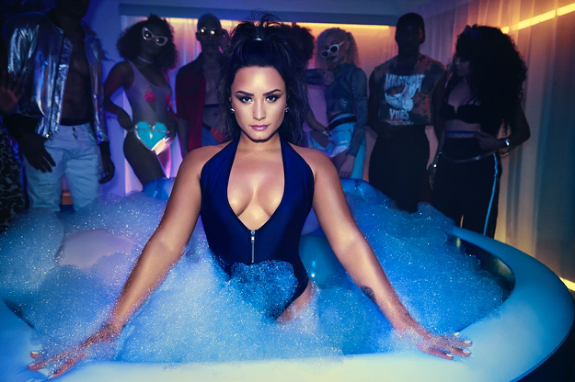 8. Demi Lovato's Blue Hair in "Sorry Not Sorry" Music Video - wide 2